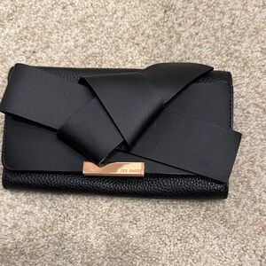 Ted Baker Black Leather Bow-Detail Wallet with Gold Logo Plate